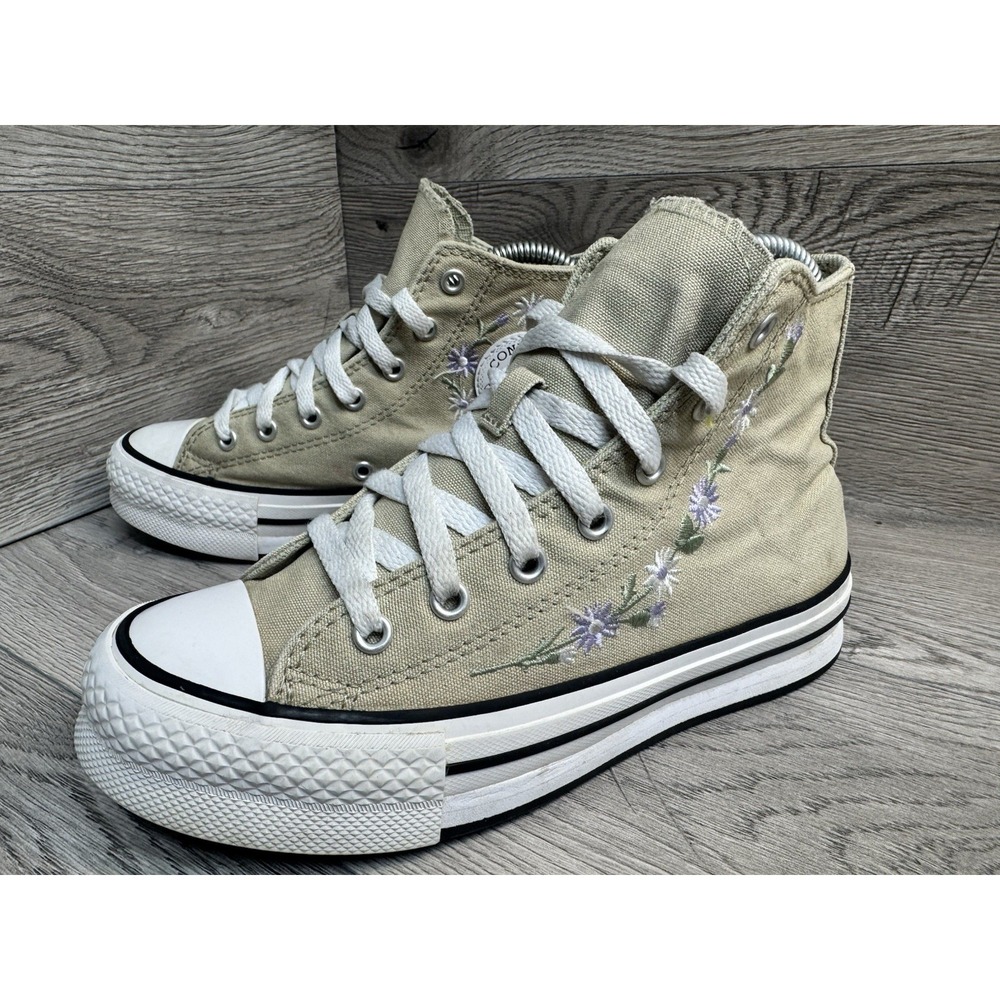 Converse All Star Chuck Taylors EVA Olive High-Top Floral Embroidered Kids 3.5